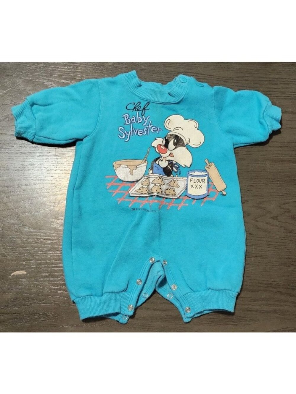 Vintage Looney Tunes Baby Sylvester Blue Romper Infant 0-3M Snap Closure 1997